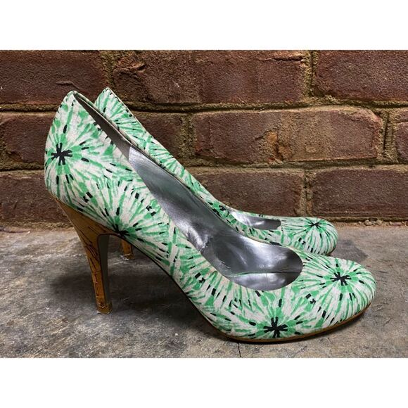 Jessica Simpson JP Oscar Green Multi Fabric Cork Heel Pump Size 9 - Picture 2 of 10